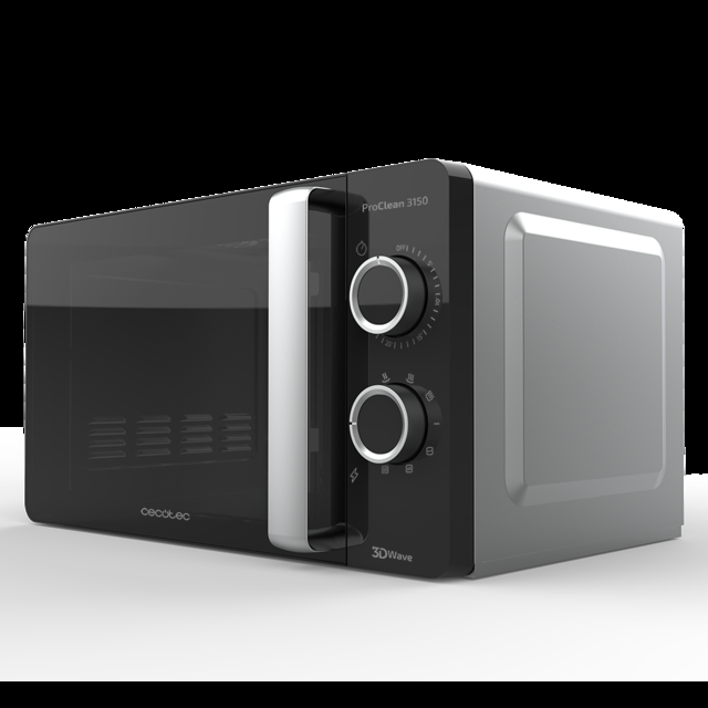 Cecotec ProClean 3150. Microondas Plateado de 700W con 6 Niveles Grill 800 W 20 l Revestimiento Ready2Clean para mejor Limpieza Tecnología 3DWave Temporizador Diseño Efecto Espejo Microondas con grill 20L