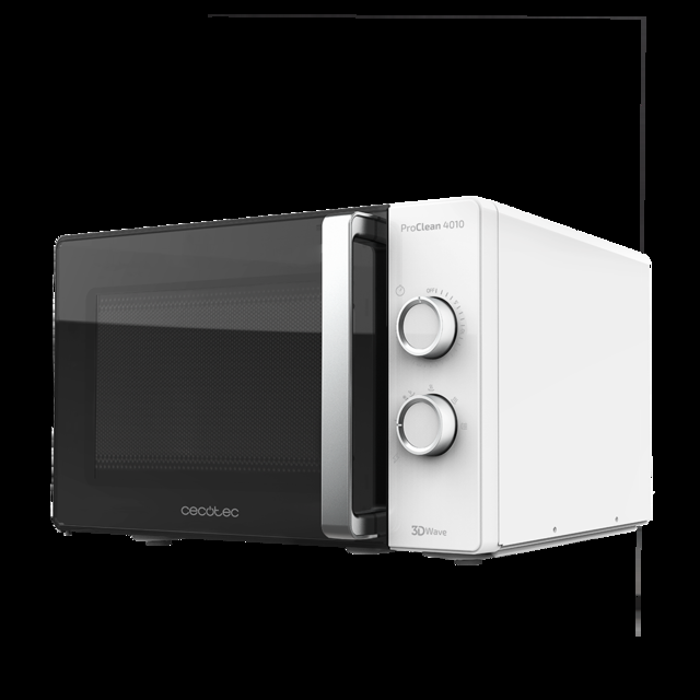 Cecotec ProClean 4010. Microondas de 700 W de Potencia Capacidad de 23L Revestimiento Ready2Clean 6 Niveles Funcionamiento Temporizador 30 min Tecnología 3DWave Puerta Full Crystal Microondas