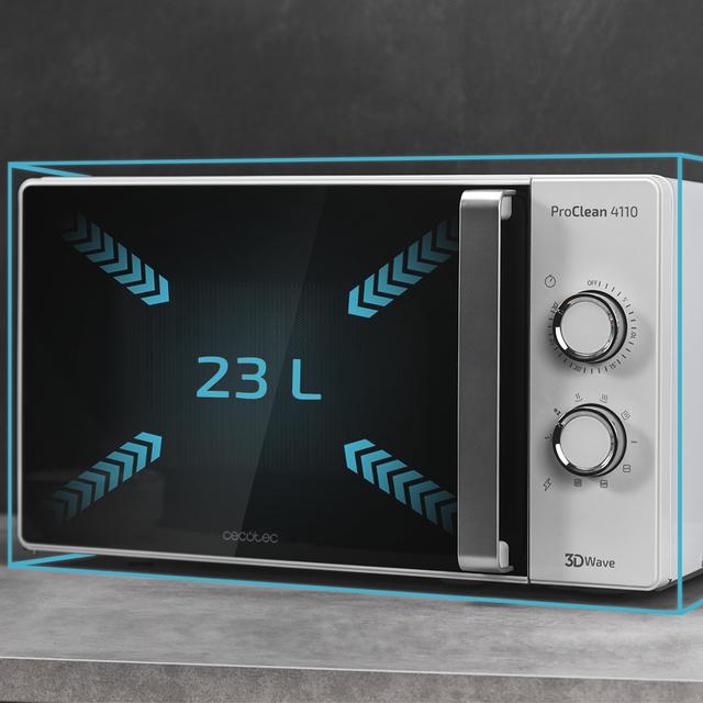 Cecotec Proclean 4110 Microondas De 23 Litros De Capacidad Con Grill Revestimiento Ready2Clean Y Tecnología 3DWave. Microondas