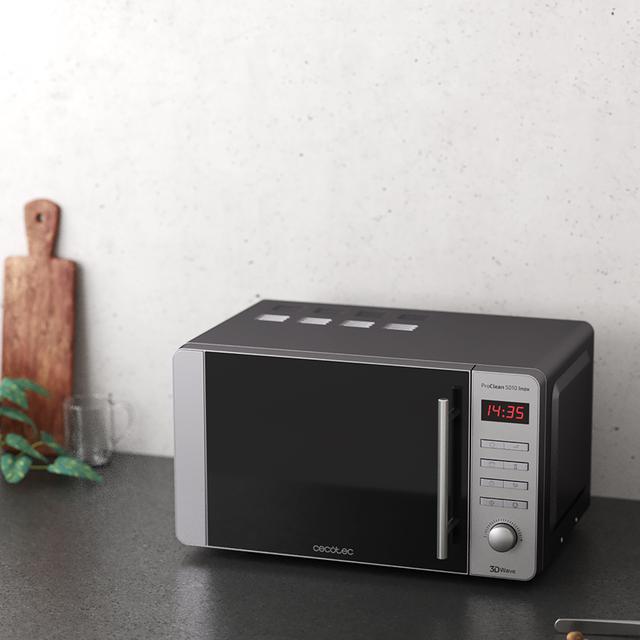 Cecotec ProClean 5010. Microondas De 700 W Capacidad De 20 L Revestimiento Ready2Clean 5 Niveles Funcionamiento 8 Programas Tecnología 3DWave Temporizador Diseño Frontal Y Tirador Inox Microondas Sin Grill  