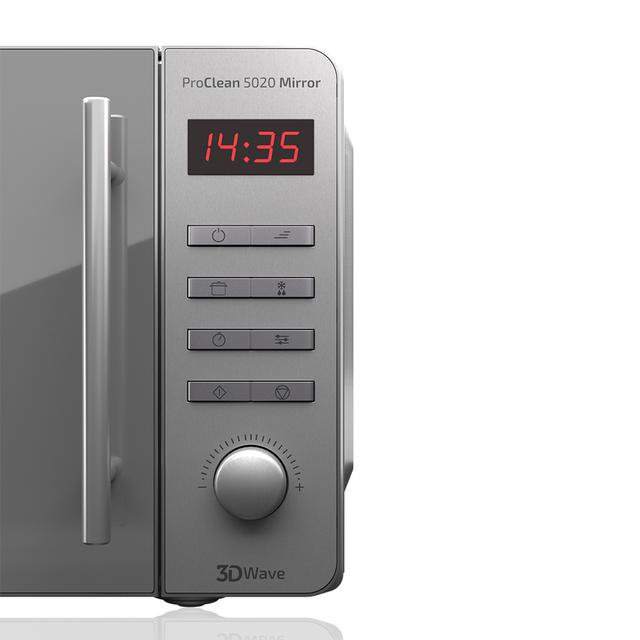 Cecotec ProClean 5020 Mirror. Microondas De 700 W Capacidad 20 L Revestimiento Ready2Clean Para Mejor Limpieza Tecnología 3DWave Diseño Efecto Espejo Tirador Inox 8 Programas Microondas Sin Grill  