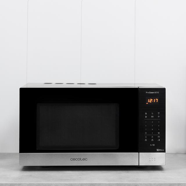 Cecotec ProClean 6010. Microondas Negro De 800 W Capacidad De 23 Litros Revestimiento Ready2Clean Para Una Mejor Limpieza Panel De Control Y Tecnología 3DWave Control Táctil Microondas Digital De 23 Litros  