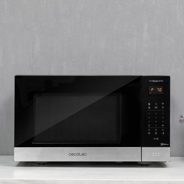 Cecotec ProClean 6110. Microondas De 800 W Y Grill 1000 W Capacidad 23L Revestimiento Ready2Clean Para Una Mejor Limpieza Tecnología 3DWave Diseño Con Acabados En Acero Inoxidable Microondas Digital De 23 Litros  
