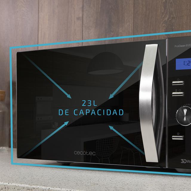 Cecotec ProClean 6120 FullInox. Microondas Con Grill De 23 Litros 1000W 8 Programas 5 Niveles De Potencia Temporizador De 60 Minutos. Microondas 23 L Con Grill