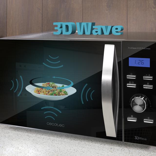 Cecotec ProClean 6120 FullInox. Microondas Con Grill De 23 Litros 1000W 8 Programas 5 Niveles De Potencia Temporizador De 60 Minutos. Microondas 23 L Con Grill