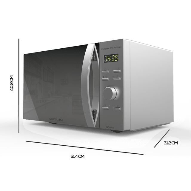 Cecotec ProClean 8110. Microondas Con Grill De 1000 W Capacidad De 28l Revestimiento Ready2Clean Grill 1000W 5 Niveles Funcionamiento 8 Programas Temporizador 60 Min Pantalla LED Microondas 28 L Con Grill  