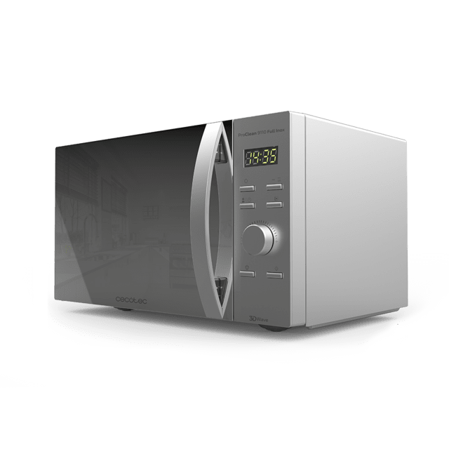 Cecotec ProClean 9110 FullInox. Microondas Con Grill De 1000 W 30 Litros 5 Niveles De Potencia 8 Programas Temporizador De 60 Mins Revestimiento Ready2Clean Diseño Frontal De Espejo Microondas 30 L Con Grill  