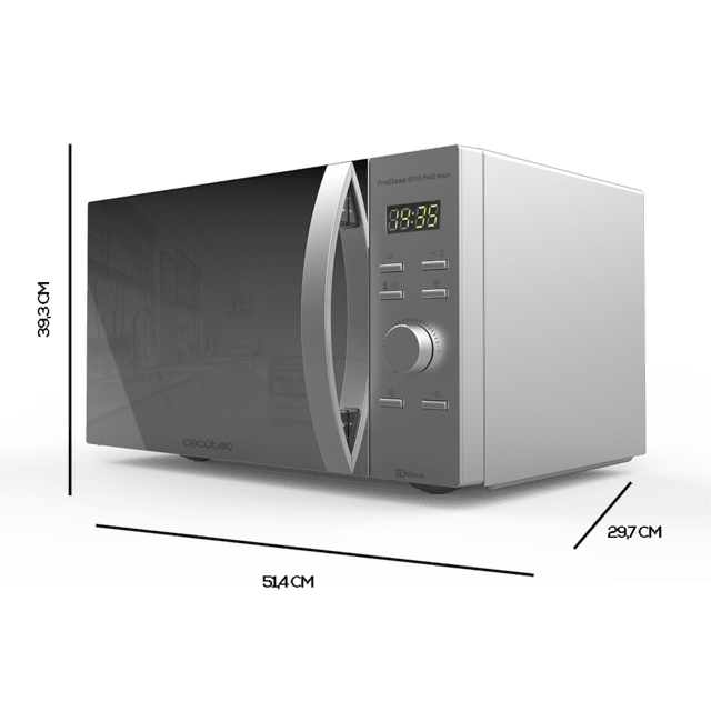 Cecotec ProClean 9110 FullInox. Microondas Con Grill De 1000 W 30 Litros 5 Niveles De Potencia 8 Programas Temporizador De 60 Mins Revestimiento Ready2Clean Diseño Frontal De Espejo Microondas 30 L Con Grill  