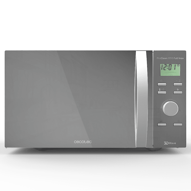 Cecotec ProClean 9110 FullInox. Microondas con Grill de 1000 W 30 Litros 5 niveles de Potencia 8 Programas Temporizador de 60 mins Revestimiento Ready2Clean Diseño frontal de Espejo Microondas 30 L con grill  