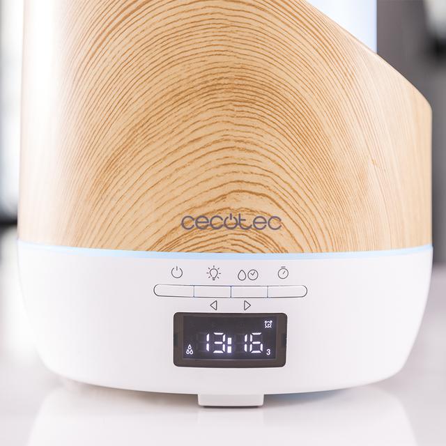 Cecotec PureAroma 500 Smart White Woody. Difusor De Aroma Con Capacidad 500ml Pantalla LED Temporizador 12h Despertador 3 Modos De Funcionamiento Cobertura 30m2 Humidificador  