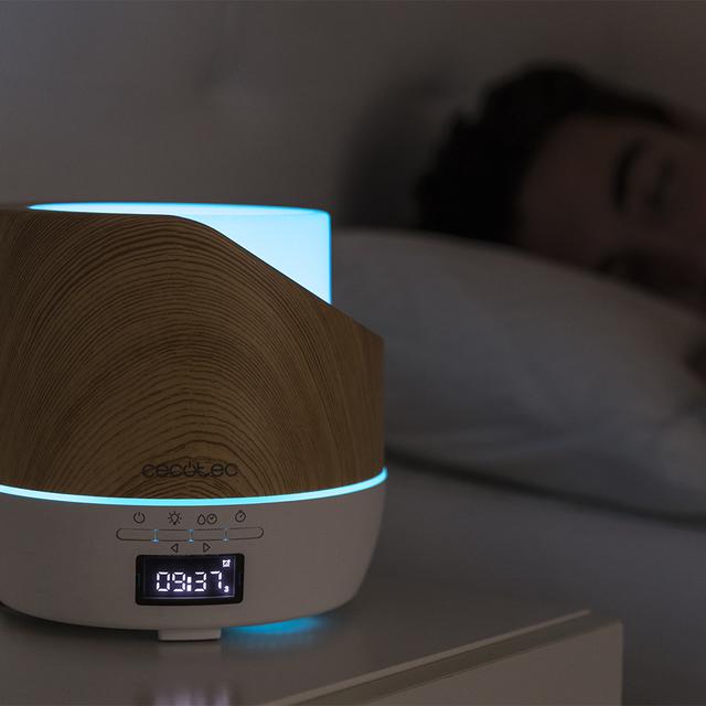 Cecotec PureAroma 500 Smart White Woody. Difusor De Aroma Con Capacidad 500ml Pantalla LED Temporizador 12h Despertador 3 Modos De Funcionamiento Cobertura 30m2 Humidificador  