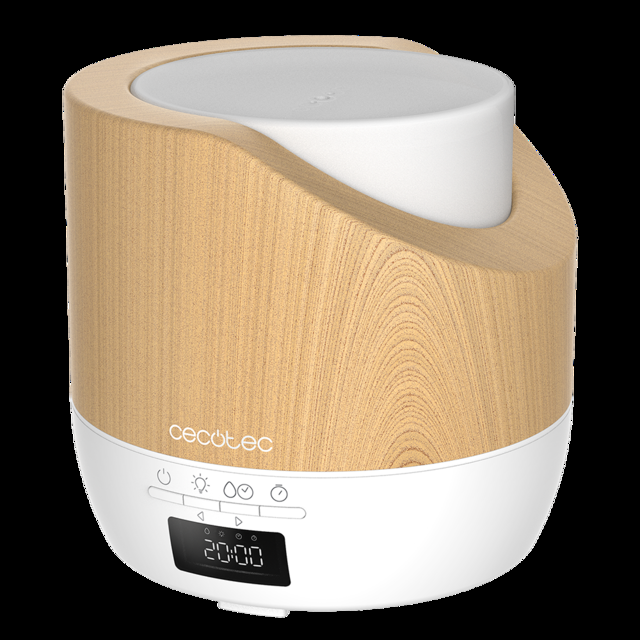 Cecotec PureAroma 500 Smart White Woody. Difusor de aroma con Capacidad 500ml Pantalla LED Temporizador 12h Despertador 3 Modos de funcionamiento Cobertura 30m2 Humidificador  
