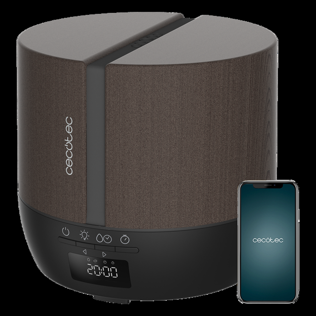 Cecotec PureAroma 550 Connected Black Woody. Difusor de aromas con Capacidad 500ml Pantalla LED Altavoz Control por bluetooth App Temporizador 12h 3 Modos de funcionamiento Cobertura 30m2 Humidificador y altavoz bluetooth