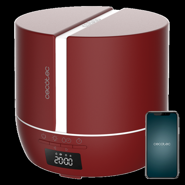 Cecotec PureAroma 550 Connected Garnet. Difusor de aromas con Capacidad 500ml Pantalla LED Altavoz Control por bluetooth App Temporizador 12h 3 Modos de funcionamiento Cobertura 30m2 Difusor de aromas 