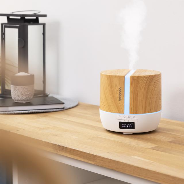 Cecotec PureAroma 550 Connected White Woody. Difusor De Aromas Con Capacidad 500ml Pantalla LED Altavoz Control Por Bluetooth App Temporizador 12h 3 Modos De Funcionamiento Cobertura 30m2 Humidificador Y Altavoz Bluetooth