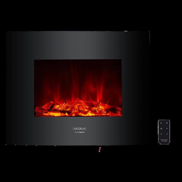 Cecotec Ready Warm 2600 Curved Flames decorativa de 26” con máxima potencia de 2000 W. Dos intensidades 1000 W y 2000 W. Mando a distancia. Panel curvo de cristal templado. Llama independiente y ajustable. Temporizador semana