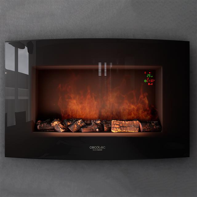 Cecotec Ready Warm 3500 Curved Flames Decorativa De 35” Con Máxima Potencia De 2000 W. Dos Intensidades 1000 W Y 2000 W. Mando A Distancia. Panel Curvo De Cristal Templado. Llama Independiente Y Ajustable. Temporizador Semana