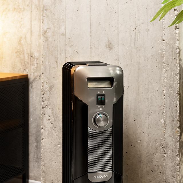 Cecotec Ready Warm 5000 Space Black Radiador De Aceite De 5 Módulos Y 1000 W Con 3 Niveles De Potencia Cobertura De 12 M² Recogecables Control Sencillo Asa Ruedas Y Doble Sistema De Seguridad. Radiador De Aceite