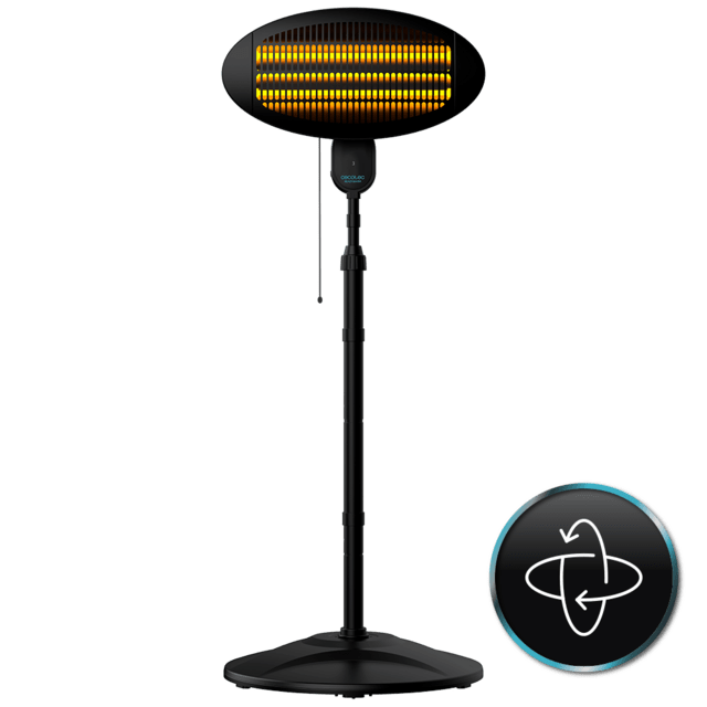 Cecotec Ready Warm 8100 Power Quartz Calefactor halógeno de pie o pared para exterior con 2000 W de potencia. Cuarzo. IPX4. 3 niveles de potencia. Altura regulable. Calefactor / estufa exterior eléctrica  