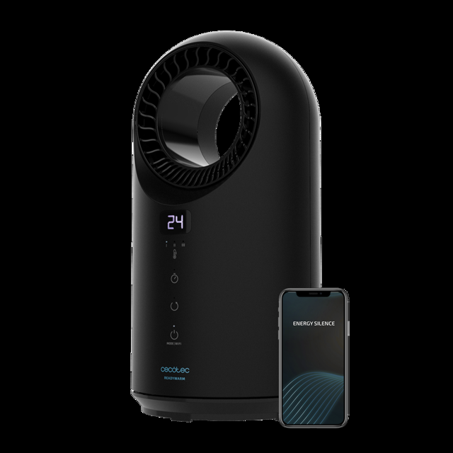 Cecotec Ready Warm 8400 Bladeless Connected Calefactor Bladeless con 1500 W control por Wi-Fi mando a distancia táctil pantalla LED 3 modos oscilación temporizador y triple sistema de seguridad. Calefactor Bladeless