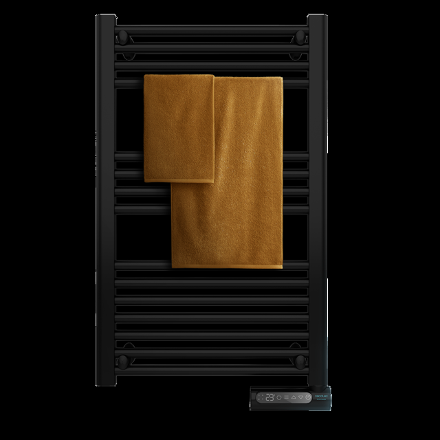 Cecotec Ready Warm 9100 Smart Towel Black De Fluido Con 500 Pantalla LED Control Táctil Programador Semanal 3 Modos Temperatura Seleccionable Y Máxima Seguridad Con IP24. Toallero Eléctrico De Fluido Con 500 W Pantalla LED Y