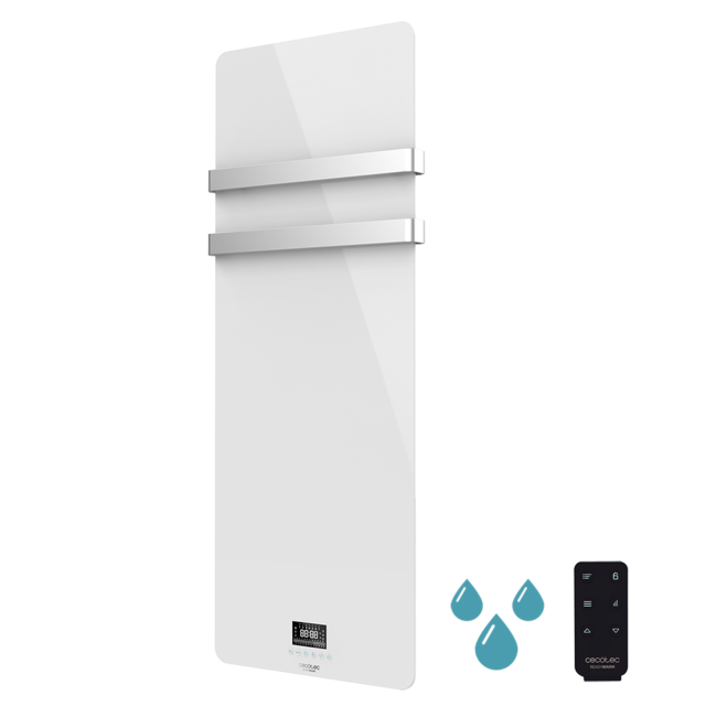 Cecotec Ready Warm 9870 Crystal Towel Radiador De Cristal. 850W. Dos Colgadores De Acero Inoxidable Pantalla Led Y Temporizador Semanal. Ip24. Kit De Montaje Incluido. Toallero eléctrico
