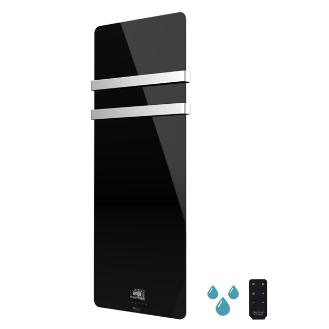 Cecotec Ready Warm 9880 Crystal Towel Radiador de cristal. 850 W. Dos colgadores de acero inoxidable pantalla LED y temporizador semanal. IP24. Kit de montaje incluido. Toallero eléctrico  