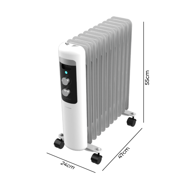 Cecotec ReadyWarm 11050 Space White. Radiador Eléctrico De Aceite Con 11 Módulos Bajo Consumo 2500 W 3 Niveles De Potencia Sistema De Seguridad Ruedas 25 M2 Radiador Eléctrico De Aceite 
