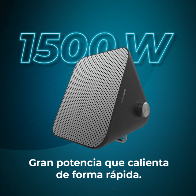 Cecotec ReadyWarm 1500 Max Ceramic Design Black Calefactor Cerámico De Sobremesa Con 1500 W Termostato Regulable Y 3 Modos De Funcionamiento. Calefactor Cerámico De Sobremesa