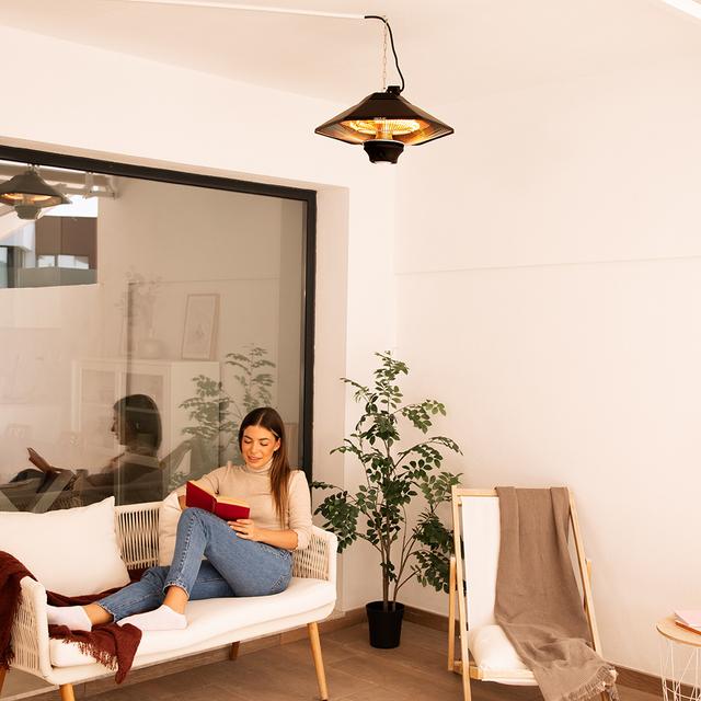 Cecotec ReadyWarm 2000 Power Ceiling Calefactor De Exterior De Techo Con 2000 W Tecnología Halógena 3 Niveles De Potencia Y Mando A Distancia. Calefactor De Exterior