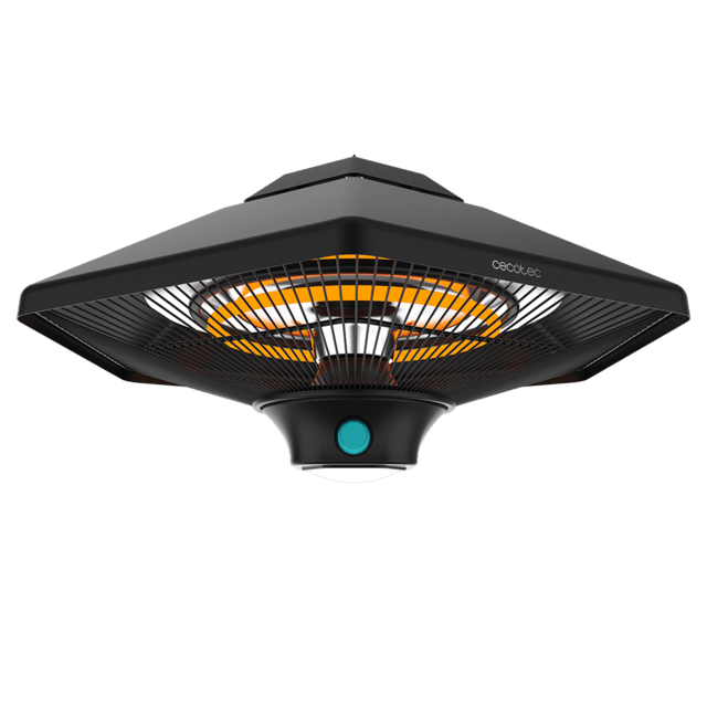 Cecotec ReadyWarm 2000 Power Ceiling Calefactor de exterior de techo con 2000 W tecnología halógena 3 niveles de potencia y mando a distancia. Calefactor de exterior