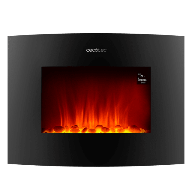 Cecotec ReadyWarm 2250 Curved Flames Connected Chimenea Eléctrica Decorativa De 22” Con Máxima Potencia De 2000 W. Dos Intensidades 1000 W Y 2000 W. Control Por Wi-Fi. Mando A Distancia. Panel Curvo De Cristal Templado. Llam