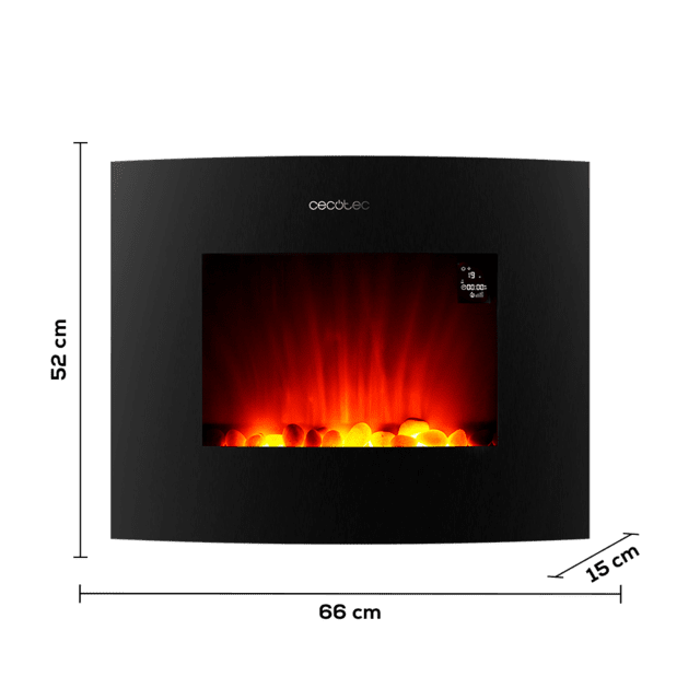 Cecotec ReadyWarm 2650 Curved Flames Connected Chimenea Eléctrica Decorativa De 26” Con Máxima Potencia De 2000 W. Dos Intensidades 1000 W Y 2000 W. Control Por Wi-Fi. Mando A Distancia. Panel Curvo De Cristal Templado. Llam