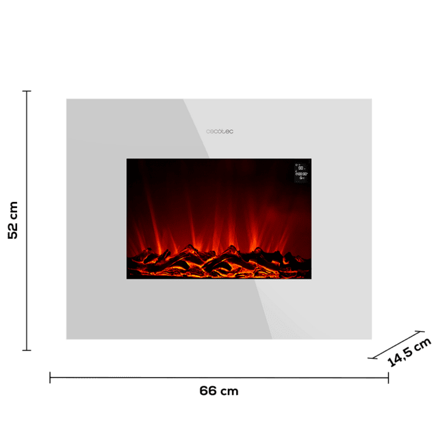 Cecotec ReadyWarm 2690 Flames Connected White Chimenea Eléctrica Decorativa De 26” Con Máxima Potencia De 2000 W. Dos Intensidades 1000 W Y 2000 W. Control Por Wi-Fi. Mando A Distancia. Panel Plano De Cristal Templado. Llama