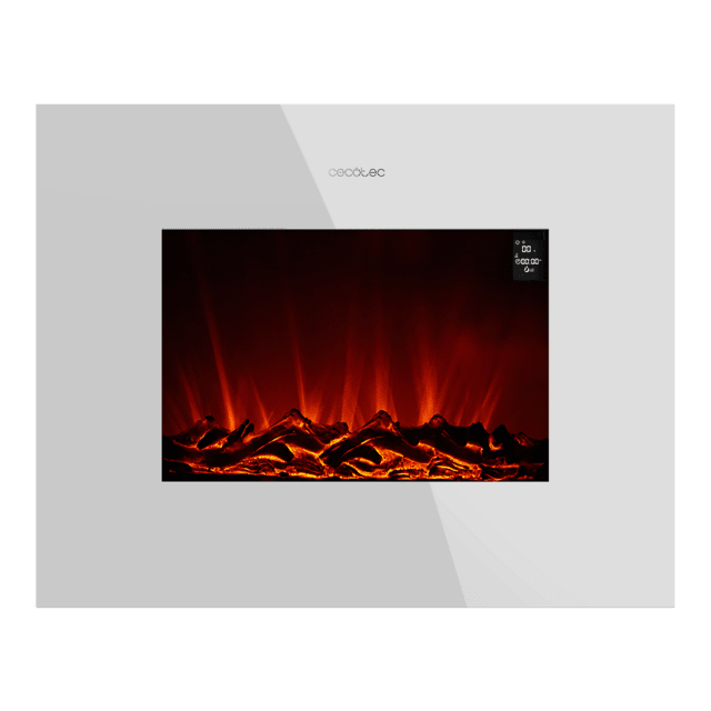 Cecotec ReadyWarm 2690 Flames Connected White Chimenea Eléctrica Decorativa De 26” Con Máxima Potencia De 2000 W. Dos Intensidades 1000 W Y 2000 W. Control Por Wi-Fi. Mando A Distancia. Panel Plano De Cristal Templado. Llama