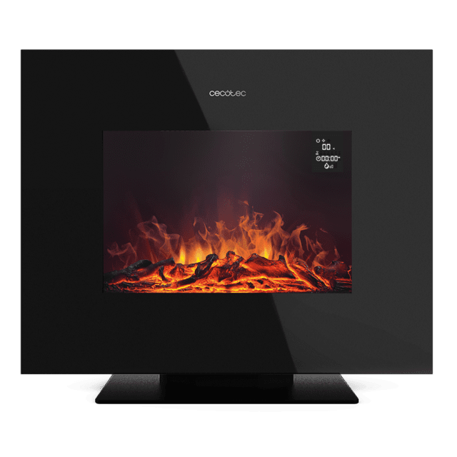 Cecotec ReadyWarm 2700 Design Flames Black decorativa de 26” con máxima potencia de 2000 W. Dos intensidades 1000 W y 2000 W. Mando a distancia. Panel plano de cristal templado. Llama independiente y ajustable. Temporizador s