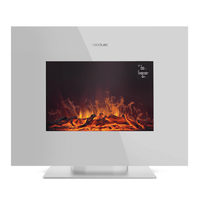 Cecotec ReadyWarm 2700 Design Flames White decorativa de 26” con máxima potencia de 2000 W. Dos intensidades 1000 W y 2000 W. Mando a distancia. Panel plano de cristal templado. Llama independiente y ajustable. Temporizador s