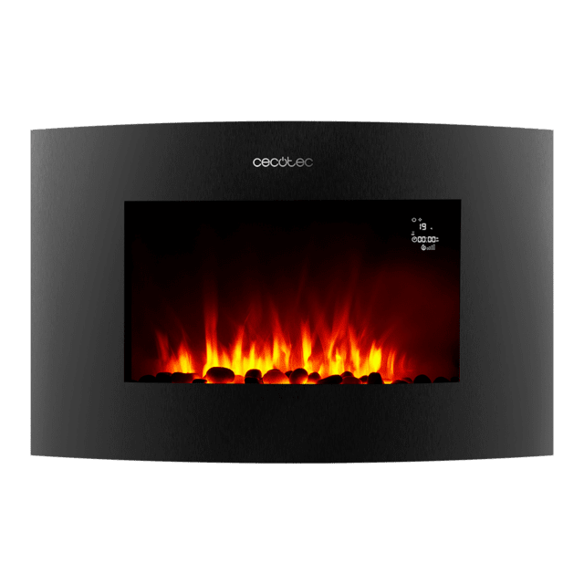 Cecotec ReadyWarm 3550 Curved Flames Connected Chimenea Eléctrica Decorativa De 35” Con Máxima Potencia De 2000 W. Dos Intensidades 1000 W Y 2000 W. Control Por Wi-Fi. Mando A Distancia. Panel Curvo De Cristal Templado. Llam