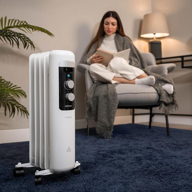 Cecotec ReadyWarm 550 Space White. Radiador Eléctrico De Aceite Con 5 Módulos Bajo Consumo 1000 W 3 Niveles De Potencia Sistema De Seguridad Ruedas 12 M2 Radiador Eléctrico