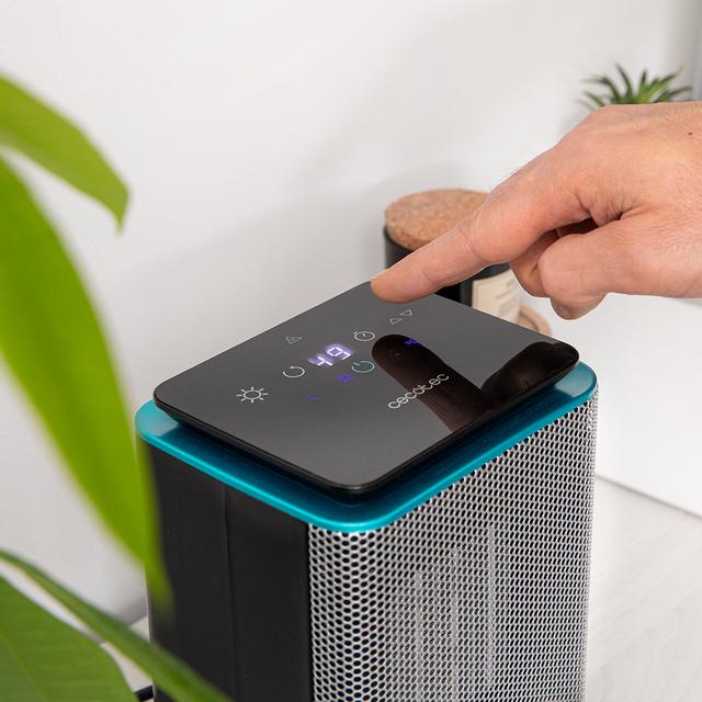 Cecotec ReadyWarm 6190 Ceramic Rotate Smart Calefactor Cerámico Con 1500 W Termostato Regulable Pantalla LED Mando A Distancia Control Táctil 3 Modos De Funcionamiento Temporizador 24 H Oscilación 90º Y Triple Sistema De Seg