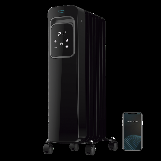 Cecotec ReadyWarm 7000 Touch Connected Black De 7 Elementos Con 1500 W Control Por Wi-Fi Pantalla Lcd Control Táctil 3 Modos Temporizador Máximo Confort Y Seguridad. Radiador de aceite de 7 elementos
