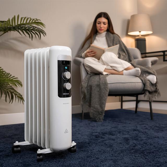 Cecotec ReadyWarm 750 Space White. Radiador Eléctrico De Aceite Con 7 Módulos Bajo Consumo 1500 W 3 Niveles De Potencia Sistema De Seguridad Ruedas 15 M2 Radiador Eléctrico De Aceite 