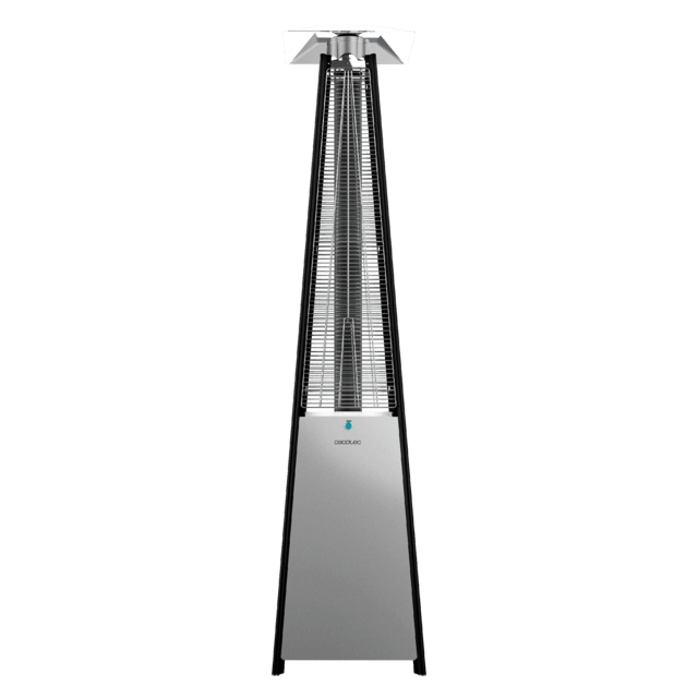 Cecotec ReadyWarm 8900 Outdoor Microclimate Calefactor exterior a gas butano o propano con forma de pirámide. Ruedas para su desplazamiento y termostato regulable. Diseño de acero de gran durabilidad. Calefactor exterior