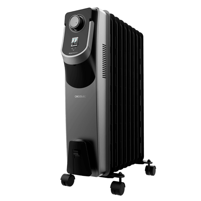Cecotec ReadyWarm 9000 Space 360 Black Radiador de aceite de 9 módulos 2000 W y tecnología 360º con 3 niveles de potencia cobertura de 22 m² recogecables control sencillo asa ruedas y doble sistema de seguridad. Radiador de