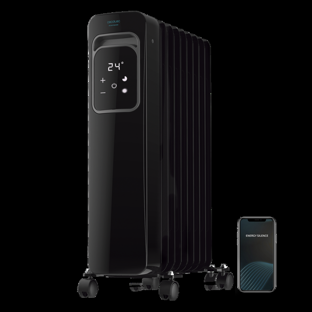 Cecotec ReadyWarm 9000 Touch Connected Black De 9 Elementos Con 2000 W Control Por Wi-Fi Pantalla Lcd Control Táctil 3 Modos Temporizador Máximo Confort Y Seguridad. Radiador de aceite de 9 elementos
