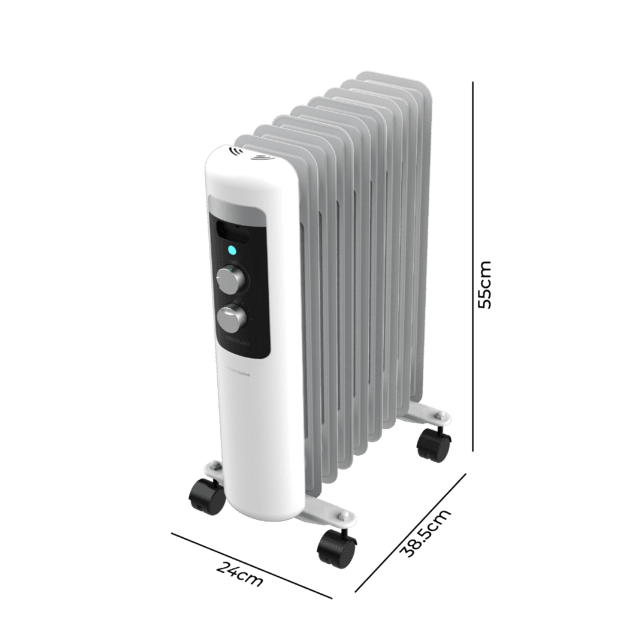 Cecotec ReadyWarm 950 Space White. Radiador Eléctrico De Aceite Con 9 Módulos Bajo Consumo 2000 W 3 Niveles De Potencia Sistema De Seguridad Ruedas 20 M2 Radiador Eléctrico De Aceite
