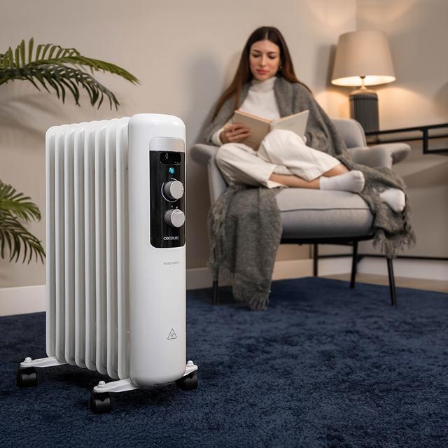 Cecotec ReadyWarm 950 Space White. Radiador Eléctrico De Aceite Con 9 Módulos Bajo Consumo 2000 W 3 Niveles De Potencia Sistema De Seguridad Ruedas 20 M2 Radiador Eléctrico De Aceite