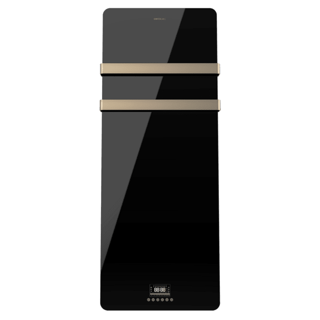 Cecotec ReadyWarm 9890 Crystal Towel OldGold Toallero eléctrico con 850 W pantalla LED mando a distancia temporizador 24/7 control táctil protección IP24 cobertura 10 m² 2 colgadores sistema de seguridad diseño elegante y c