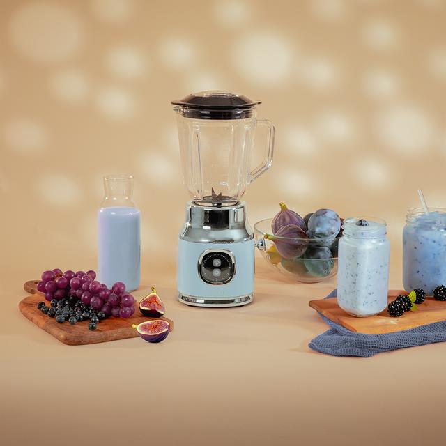 Cecotec RetroTwist Blue Batidora De Vaso Retro Con 800W De Potencia Máxima Cuchilla De 4 Hojas Con Recubrimiento De Titanio Negro Y Jarra Con 1L De Capacidad. Batidora De Vaso
