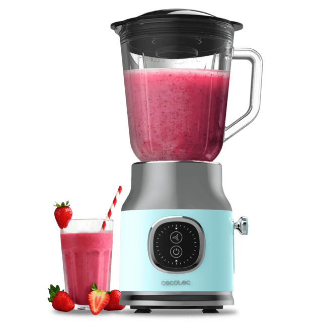 Cecotec RetroTwist Blue Batidora de vaso retro con 800W de potencia máxima cuchilla de 4 hojas con recubrimiento de titanio negro y jarra con 1L de capacidad. Batidora de vaso